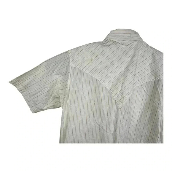 Express Rider Pearl Snap Shirt Mens Western Button Up Striped White Blue Size M - Picture 8 of 12